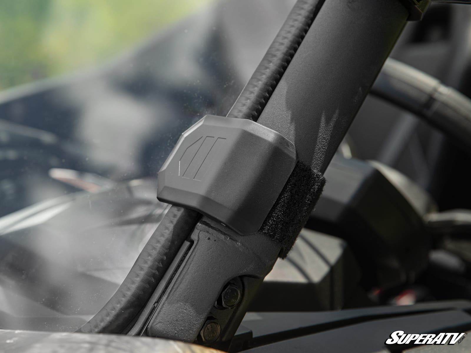 Close-up of a windshield wiper blade with a connector attachment.