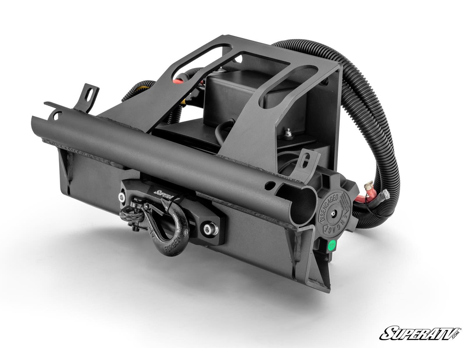 A black car rearview camera integrated into a car's rear bumper assembly.
