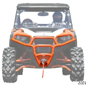 Orange and black off-road utility vehicle with two seats.