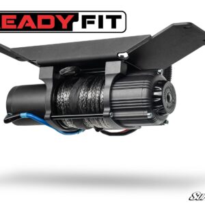 Electric winch with synthetic rope for vehicle recovery.