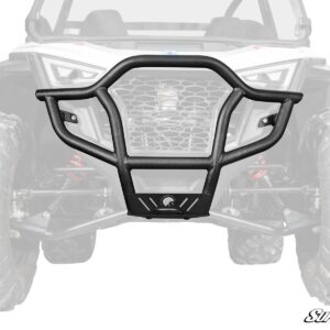 Black metal bull bar designed for vehicle front-end protection.