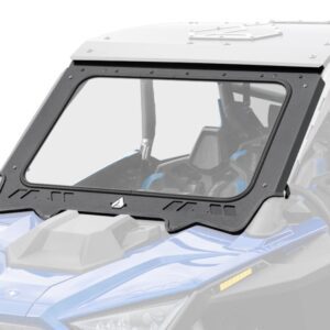 Close-up of a vehicle windshield with wipers and a clear view inside.