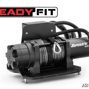 Heavy-duty ReadyFit winch with steel cable and mounting plate.