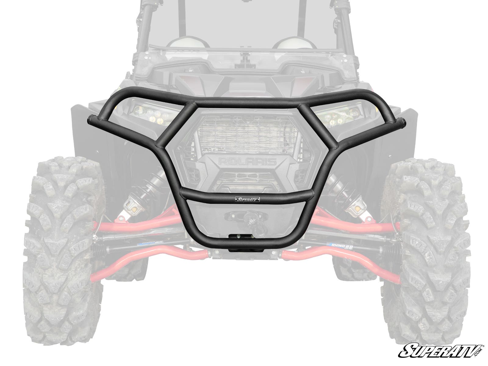 Black front bumper guard for a utility vehicle.
