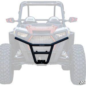 Black metal front bumper guard for off-road vehicle protection.