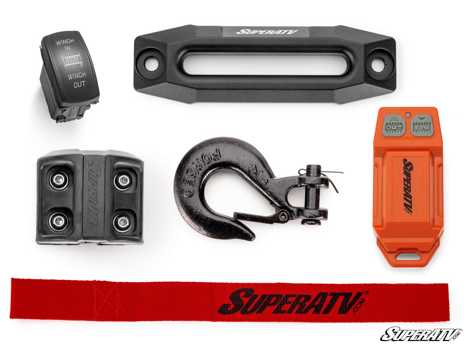 A collection of fishing gear including a fish finder and accessories.