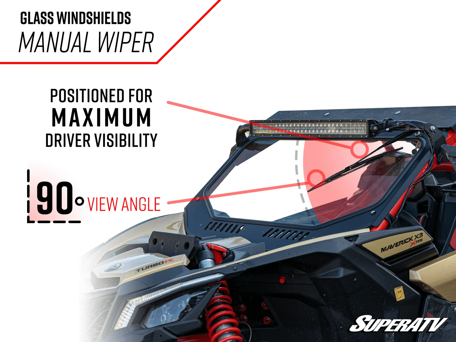 Dual windshield wipers for enhanced driver visibility on off-road vehicles.