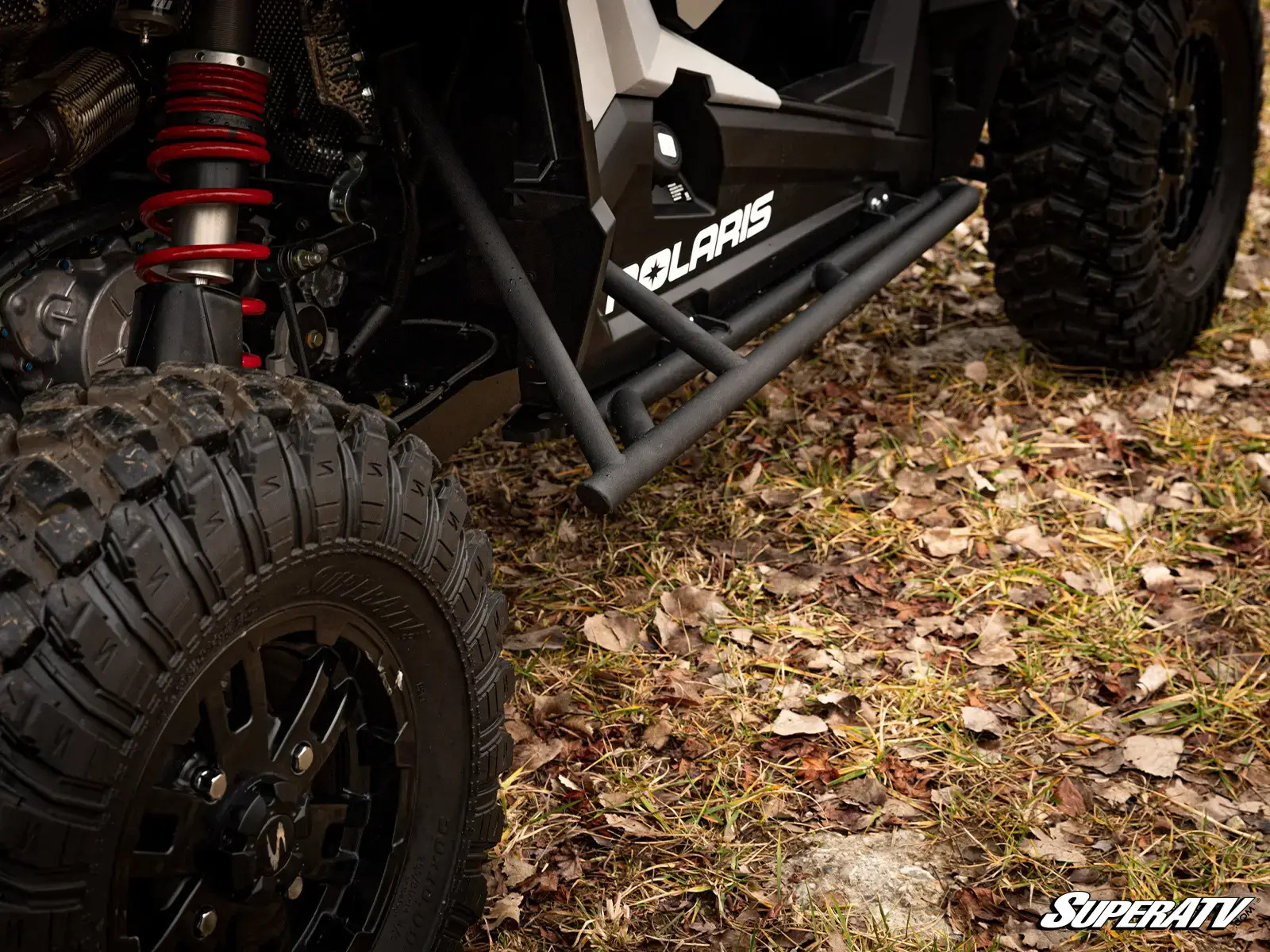 Off-road vehicle with rugged terrain tires.