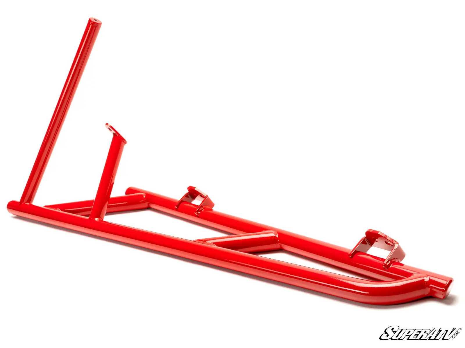 Red metal frame with mounting brackets.