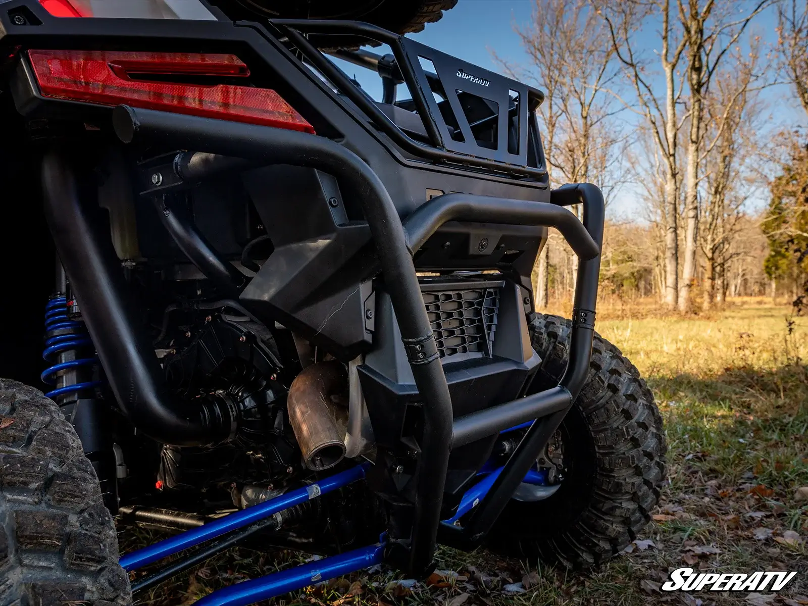 Close-up of a rugged off-road vehicle's front guard and tire.