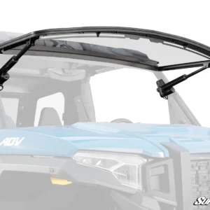 Black windshield wipers on a clear vehicle windshield.