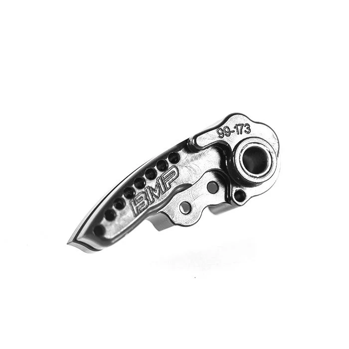 Metallic mechanical component with engraved BMP design.