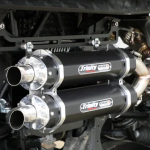 Dual black Trinity Stage 5 exhaust mufflers