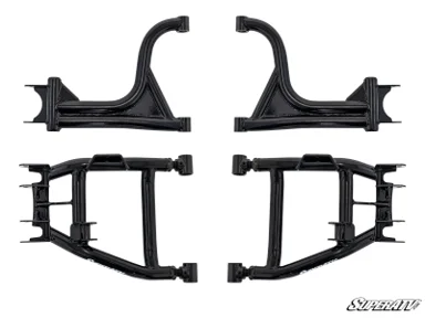 Set of four black vehicle suspension arms.